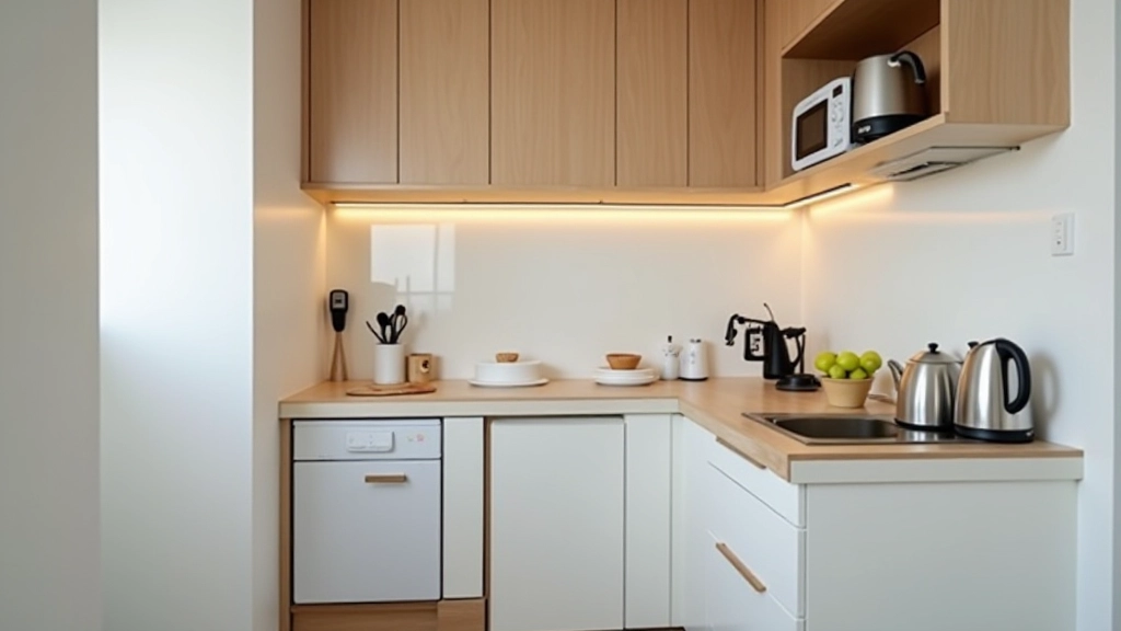 Small studio kitchen with efficient workflow and smart appliance placement