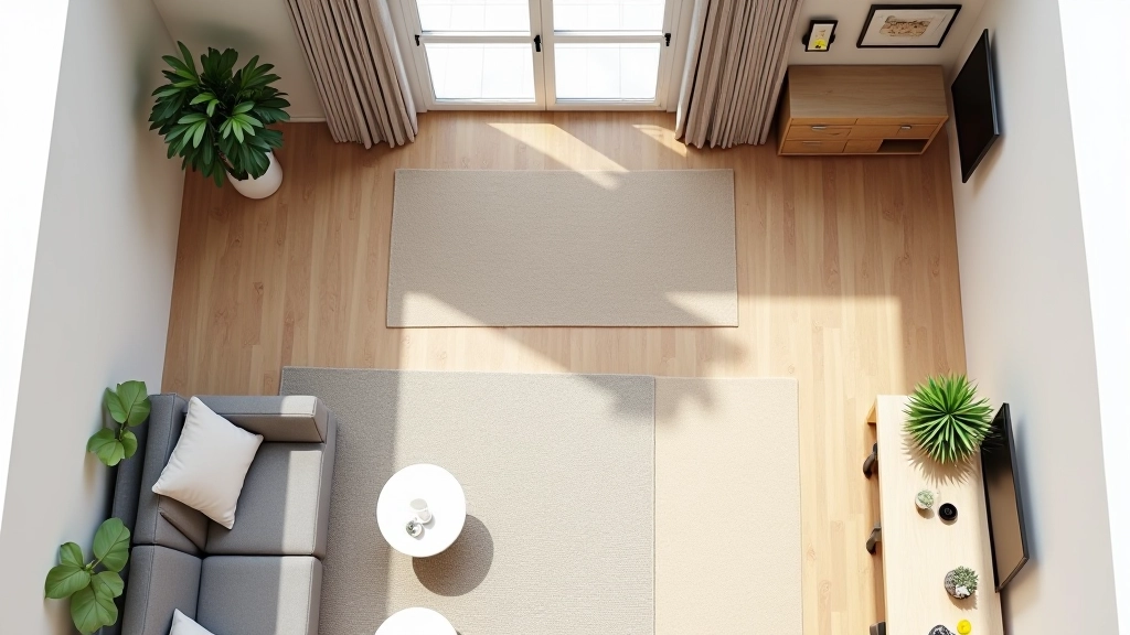 Studio apartment floor plan showing defined zones with furniture placement and clear sightlines